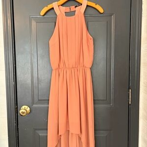 Doe & Rae Salmon High-Low Halter Dress